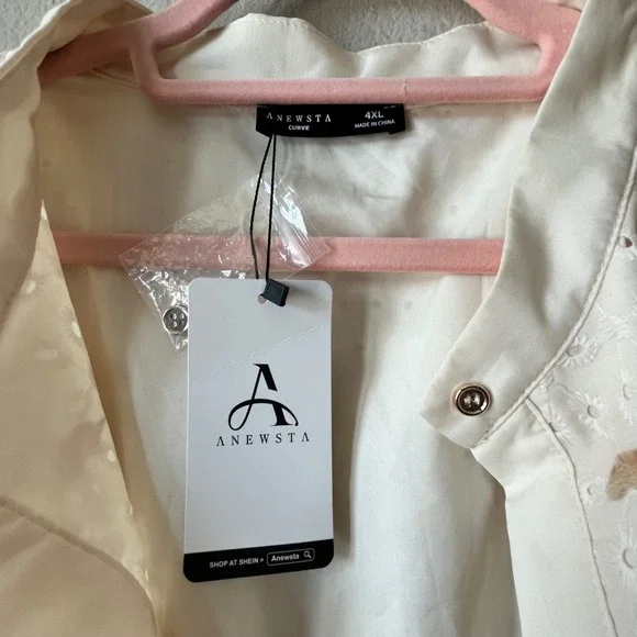 ANewsta Curve 4XL Ivory Floral Embroidered Eyelet Maxi Dress Long Sleeve Cottage - Picture 10 of 13